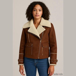 Simon Chang Faux Shearling Moto Jacket Asymmetric Large